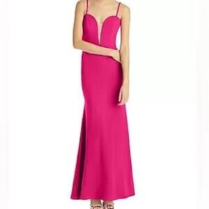 Aqua Barbie Pink Plunge Neck Maxi Gown Sz 12 NWT